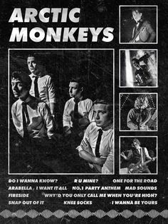 an advertisement for arctic monkeys, featuring the band's name and their pictures on it