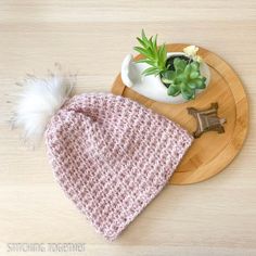 pink crochet beanie hat flat lay Yarn Stitches, Make Your Own Hat, Beanie Hat Pattern, Gorgeous Crochet, Mattress Stitch, Crocheted Hats, Bonnet Crochet, Crochet Beanie Hat, Yarn Pom Pom