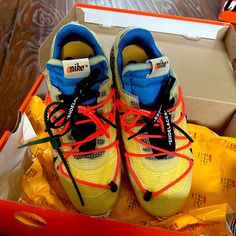 100% Authentic Nike X Off-White Vapor Street Men’s Size 9 Converts To Women’s Size 10.5 Never Worn, Excellent Condition No Stains Or Flaws Yellow Running Shoes With Rubber Waffle Outsoles, Yellow Nike Running Shoes With Laces, Casual Yellow Running Shoes With Vibram Sole, Casual Yellow Running Shoes With Laces, Shoes Nike, Mens Shoes Sneakers, Yellow Blue, Men's Nike, Blue Yellow