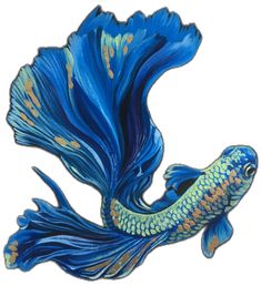 a drawing of a blue and gold fish