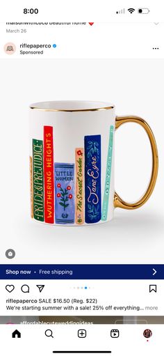 a coffee cup with books on it and the caption reads, i love reading