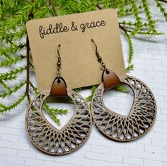 Earrings | Wood and Leather Earrings | Wood Earrings | Leather Earrings| Mandala Earrings by fiddleandgrace on Etsy Nickel-free Drop Earrings For Everyday, Laser Cut Wood Jewelry, Mint Paint, Trending Earrings, Ocean Earrings, Mandala Earrings, Laser Engraved Ideas, Laser Cut Jewelry, Earrings Wood