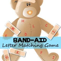 a teddy bear with the words band - aid and matching game in front of it