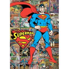 a superman poster with many different comics on it