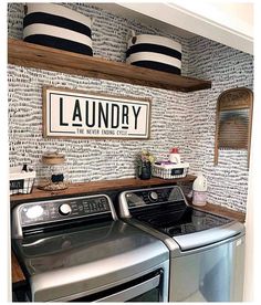 the laundry room is clean and ready to be used as a washer and dryer