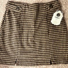 Nwt, Brown Plaid Mini Skirt Retro Fitted Skort For Fall, Fitted Retro Skort For Fall, Preppy Lined Skirt For Fall, Preppy Lined Skort For Fall, Preppy Fall Skirt, Vintage Mini Skort For Fall, Salmon Skirt, Chambray Skirt, Tiered Mini Skirt