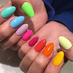 Rainbow Nails Design, Multicolored Nails, Nyc Nails, Tato Henna, Vacation Nails, Rainbow Nails, Nails Desing, Coffin Nails Designs