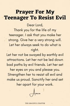 prayer for my teenager to rest evil