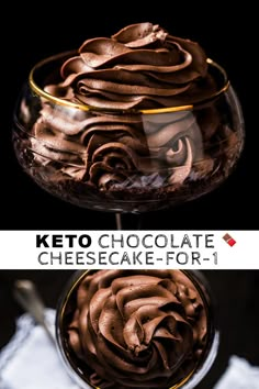 chocolate cheesecake in a glass bowl with the words keto and gluten free