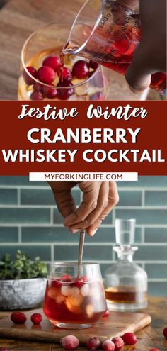 Celebrate the season with this festive winter cranberry whiskey cocktail! A refreshing blend of tart cranberries, smooth whiskey, and a hint of sweetness make this the perfect drink for Fall and winter activities. Cranberry Whiskey Cocktail, Beer Mixed Drinks, Cranberry Cocktail Recipe, Brunch Cocktail Recipes, Whiskey Cocktail, Cranberry Cocktail, Alcoholic Cocktails, Brunch Cocktails