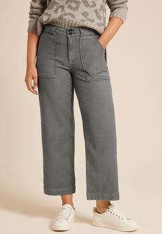 Patch Pocket High Rise Wide Leg Pant - Fall Cropped Leg Bottoms With Cargo Pockets, Fall Straight Leg Capris With Pockets, Relaxed Fit Cropped Leg Utility Bottoms, Relaxed Fit Mid-rise Capris With Pockets, Casual Cropped Leg Work Pants For Fall, Casual Cropped Work Pants For Fall, Fall Cropped Leg Work Pants With Pockets, Cropped Leg Work Pants With Pockets For Fall, Fall Ankle-length Pants With Five Pockets