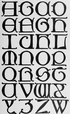 an old english alphabet with the letters and numbers in black ink on a white background