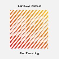 the lazy days podcast logo with an orange and yellow striped square on top of it