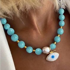 Statement Piece. Turquoise Blue Beads With Evil Eye Shell And Pearl Or Carnelian Red Beads With Evil Eye Shell. High Quality. Beaded Evil Eye, Tiger Necklace, Photo Locket Necklace, Layered Necklace Set, Red Beads, Bee Necklace, Seed Bead Necklace, Key Pendant, Red Bead