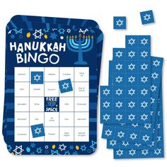 the hanukkah bingo game is shown with blue and white stars on it