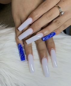 Blue Nail Designs Birthday, Long Acrylic Nails Square Blue, Baddie Nails Acrylic Blue, Square Acrylic Nails Long, Nails Long Acrylic, Grunge Nails