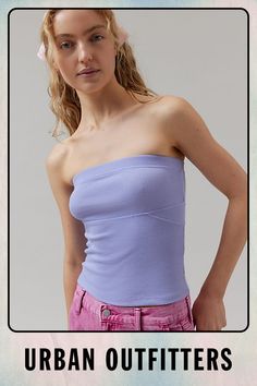 Wardrobe-staple BDG tube top in a soft and stretchy ribbed fabric. Hits at the waist in a fitted silhouette with a strapless neckline. Finished with seamed detailing at the front. Only at Urban Outfitters. Features BDG Becca tube top Elevated essential in a soft ribbed knit Fitted, cropped and ultra versatile UO exclusive Content + Care 48% Cotton, 47% polyester, 5% spandex Machine wash Imported Size + Fit Model in Black is 5’9" and wearing size Small Measurements taken from size Small Chest: 24 Backless Shirts, Summer Tube Top, Cute Tube Tops, Tops Off Shoulder, Backless Shirt, Y2k Outfit Ideas, Striped Tube Top, Bandeau Tops, Bandeau Crop Top