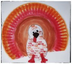 a paper plate with a turkey on it