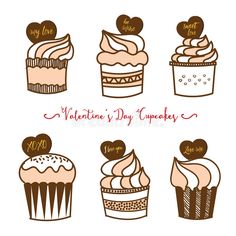 Valentine Cupcakes royalty free illustration Cupcakes Illustration, Brown Typography, Valentine Cupcakes, Cupcake Chocolate, Hand Calligraphy, Chocolate Gold, Valentines Cupcakes, Pink Chocolate, Gold Text