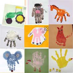 several pictures of handprints with animals and farm animals