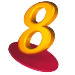 the number eight is yellow and red