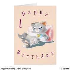 a happy birthday card with a cartoon cat