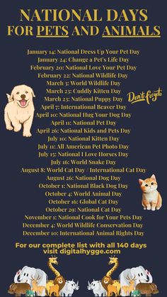 the national days for pets and animals poster