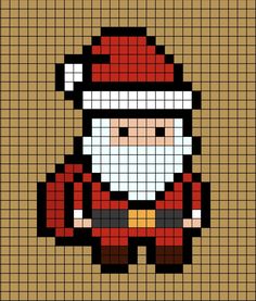 A pixel art template of Santa Claus carrying his big red sack. Snowflake Grid Pattern, Pixel Drawing Christmas, Pixel Art Grid Christmas, Christmas Pixel Art Easy, Merry Christmas Pixel Art, Holiday Pixel Art, Christmas Pixel Art Aesthetic, Christmas Pixel Pattern