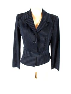 Striped Long Sleeve Blazer With Button Closure, Pinstripe Long Sleeve Outerwear For Fall, Striped Outerwear With Buttons For Office, Striped Blazer With Buttons, Fitted Striped Outerwear With Button Closure, Striped Fitted Blazer With Button Closure, Fitted Striped Blazer With Buttons, Fitted Striped Blazer With Button Closure, Striped Formal Outerwear With Buttons