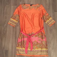 Orange And Print 3/4 Sleeve Dress With Belt Sash. Size: 2. Brand: H&M. Beautiful Dress But Too Small For Me. Never Worn. Spring Dresses With Tie Waist And 3/4 Sleeve, Spring Half Sleeve Belted Dress, Orange Half Sleeve Dress For Spring, Dresses Orange, Dress With Belt, H M Dresses, Hm Dress, Beautiful Dress, Color Orange