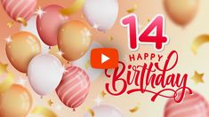 an animated birthday card with balloons and streamers