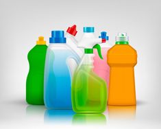 different types of detergents and bottles - objects illustrations