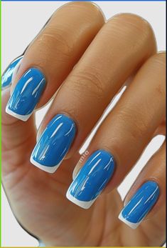 Dive into the latest nail art trends with our 'Blue French Tip Nails' collection! Explore the elegance of blue with these stunning manicures. 💅💙 #nailart #bluefrenchtip #2024 Blue French Tip Nails, Blue French Tip, Football Nails, Nautical Nails, Girls Nail Designs, Nails Collection, Squoval Nails, Nail Art Trends