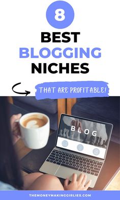 a woman using her laptop with the title 8 best blogging niches that are portable