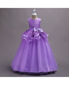 $39.9 Elegant Long Purple Flower Girl Dress With Floral Bodice #QX-722 - GemGrace.com Baby Girl Dresses Indian, Lavendar Dress, Long Frocks For Kids, Vestido Color Lila, Purple Flower Girls, Beautiful Party Dresses, Purple Flower Girl Dress, Frocks For Kids, Flower Girl Gown