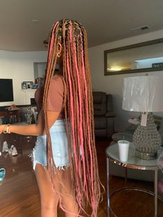 Braids For Black Women Peekaboo, Box Braids With Pink In The Back, Pink Peekaboo Box Braids, Color 30 And Pink Braids, Knotless Box Braids Peekaboo, Peekaboo Hair Color Braids Brown, Knotless Braids Hairstyles Peekaboo, Ginger And Pink Peekaboo Braids, Pink And Blonde Peekaboo Braids