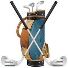 two golf clubs and a bag with the same design on it, sitting next to each other