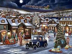 Vintage Christmas Evening Paint by Numbers Christmas Jigsaw Puzzles, Christmas Diamonds, Moonlit Sky, Horse Drawn, Christmas Wall Art, Christmas Paintings, Picture Books, Christmas Books, Board Books