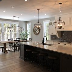 the kitchen is clean and ready to be used as a dining room or family room