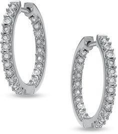 Zales 1/8 CT. T.W. Diamond Sparkle Hoop Earrings in Sterling Silver Anniversary Clip-on Round Hoop Earrings, Sparkle Hoop Earrings, Sparkle Jewelry, Jewelry Holder, Jewelry Organization, Statement Jewelry, Sterling Silver Earrings, Beautiful Jewelry, Diamond Earrings