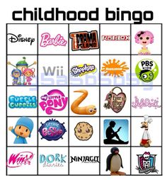 an image of a game board with various logos on it and the words childhood bingo