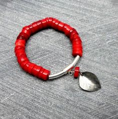 #Red #Bracelet, Elastic, #Coral Beads, Silver Tube, Electroform Leaf Charm, Strechy, Romantic, #Valentines, #accessories #JewelryByVita Valentines Accessories, Rustic Bracelet, White Pearl Bracelet, Red Bracelet, Coral Bracelet, Red Bracelets, Leaf Nature, Leaf Charms, Coral Beads