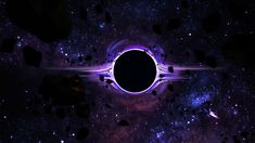 an image of a black hole in the middle of space with stars and planets around it