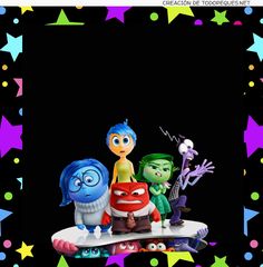 an image of some cartoon characters on a skateboard in front of stars and confetti