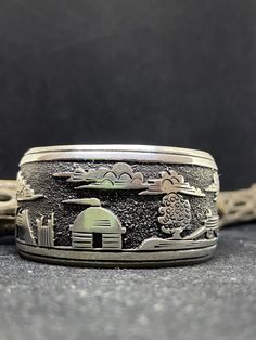 Exquisite handmade Native American Navajo Story Teller farm sterling silver Cuff Bracelet stamped sterling & signed by artist. Conditions are new with tags. This is a very gorgeous bracelet. The story behind it takes place on a farm. There is a gorgeous sterling silver house with lots of clouds. From one end to the other the bracelet is approximately 5 7/8 inch's. The opening of the bracelet is approximately 1 3/8 inch's The bracelet is 1 1/4 inch's wide. It is adjustable. Weight: 51.5 grams Llo Sterling Silver Bracelets Bangles Native American, Unique Stamped Sterling Silver Collectible Bracelet, Artisan Sterling Silver Bracelet, Native American Stories, Navajo Tribe, American Story, Story Teller, Native American Tribes, Sterling Silver Cuff Bracelet