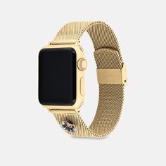 Made exclusively for use with the 38mm 40mm and 41mm Apple Watch® this sleek gold tone mesh bracelet strap is detailed with a stainless steel Tea Rose charm. | Coach Apple Watch® Strap, 38 Mm, 40 Mm And 41 Mm - Women's - Gold Modern Coach Gold Watch, Luxury Gold Coach Watch Accessories, Modern Gold Coach Watch, Coach Gold Watch With Metal Dial, Coach Gold Watches With Metal Dial, Gold Coach Watch With Metal Dial, Coach Gold Watch As A Gift, Coach Gold Watch As Gift, Coach Gold Watch For Gift