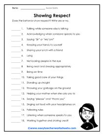 a worksheet with the words showing respect