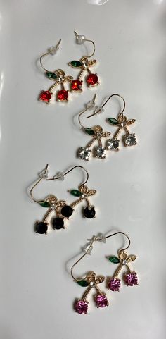 Elegant Colorful Rhinestone Cherry Charm Earrings - Elegant and shiny rhinestone earrings can be wore to any party and can be a beautiful gift to love ones of all ages Available in 4 colors: 1- Red 2- Clear 3- Black 4- Pink Trendy Jeweled Earrings For Gift, Cherry Charm, Earrings Elegant, Rhinestone Earrings, Elegant Earrings, Charm Earrings, Jewelry Earrings Dangle, Etsy Earrings, Dangle Drop Earrings