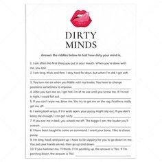 a piece of paper with the words dirty minds written on it and a red lip