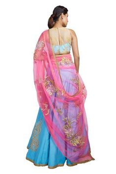 Shop for Bhairavi Jaikishan Blue Taffeta Embroidered Lehenga Set for Women Online at Aza Fashions Organza Gown With Dori Work, Net Lehenga For Reception, Net Anarkali Lehenga, Festival Net Gown, Bright Blue Lehenga, Blue Lehenga With Embroidered Border, Blue Ombre Lehenga, Pink Ombre Lehenga, Ombre Lehenga